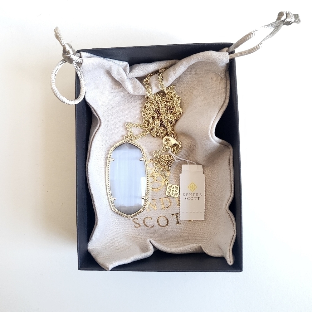 New Kendra Scott Gold Tone Rae Necklace in Slate Cats Eye NWT - Picture 6 of 6
